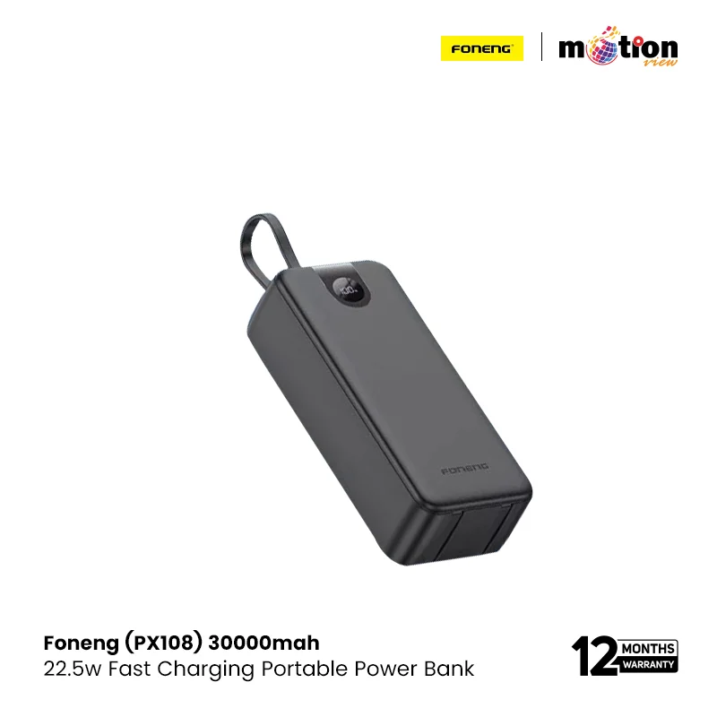 Foneng PX108 30000mAh 22.5W Power Bank with Built-In 3 Cables