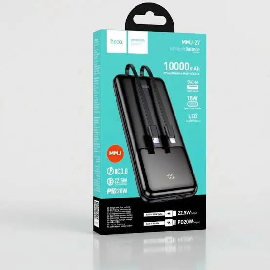Hoco MMJ-27 10000mAh 22.5W Fast Charging Power Bank with Built-in Cables