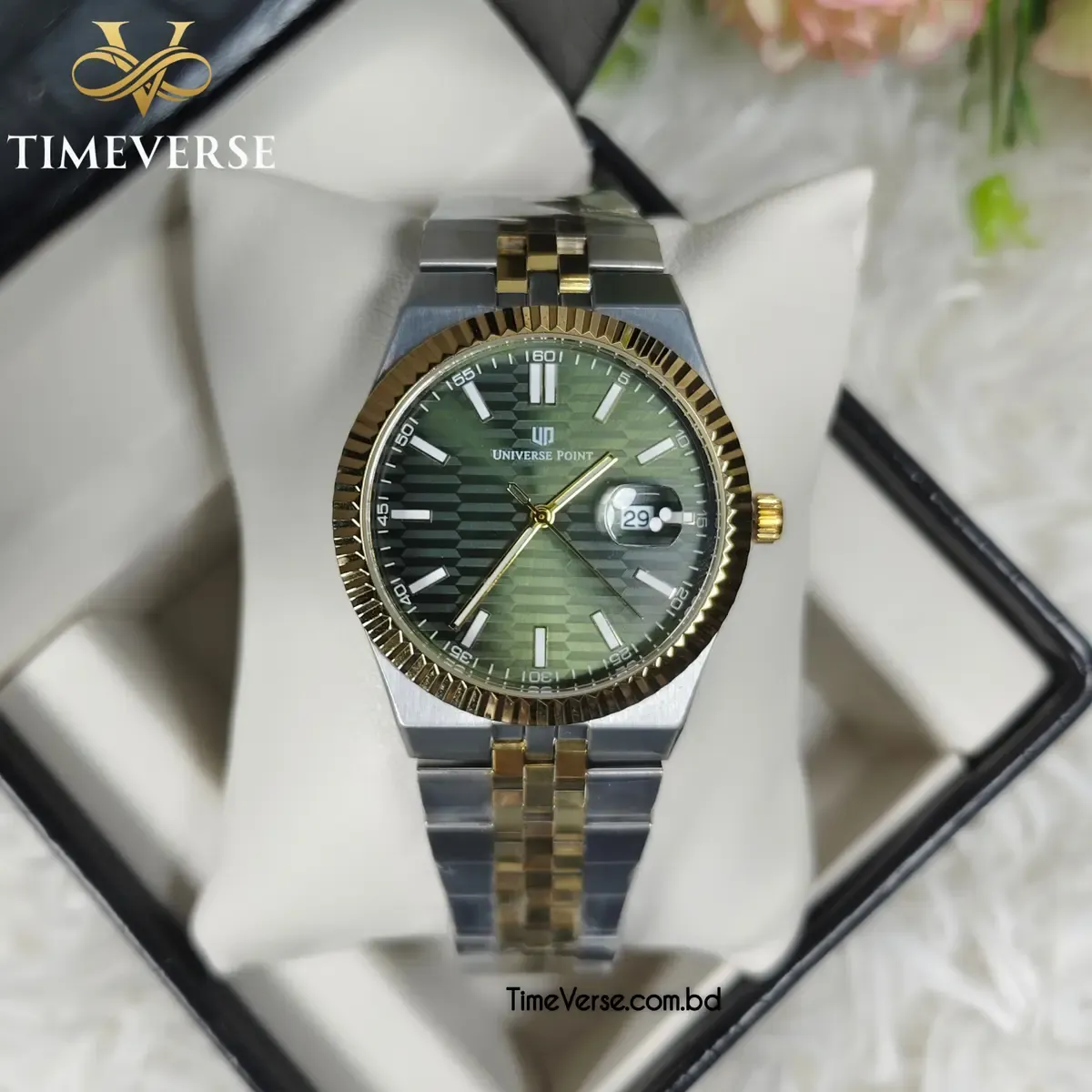 Universe Point A15 Men's Watch - Silver Gold Green