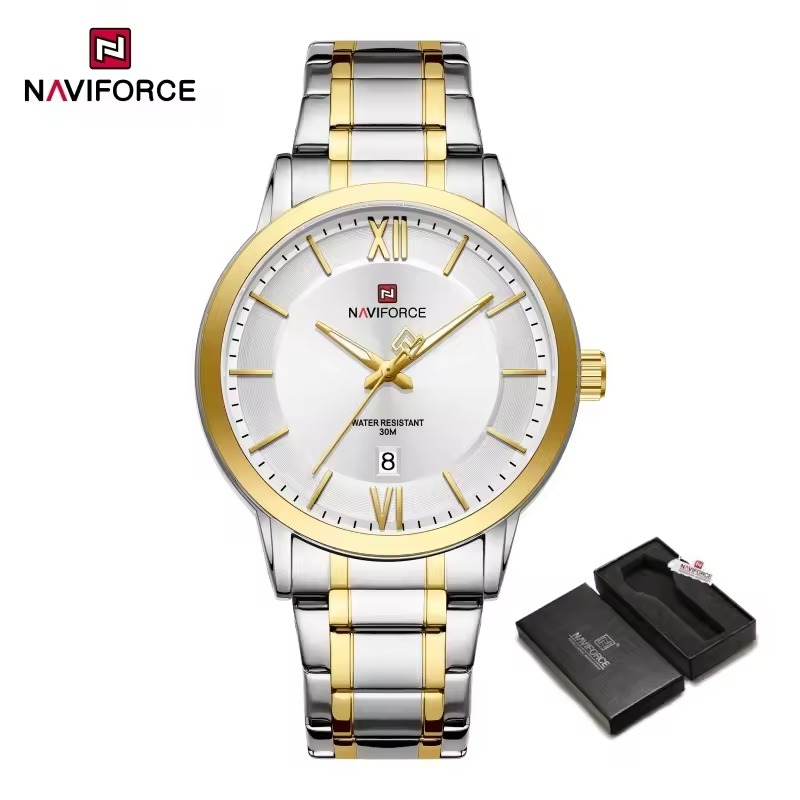 Naviforce 9254 For Men - Silver Gold 