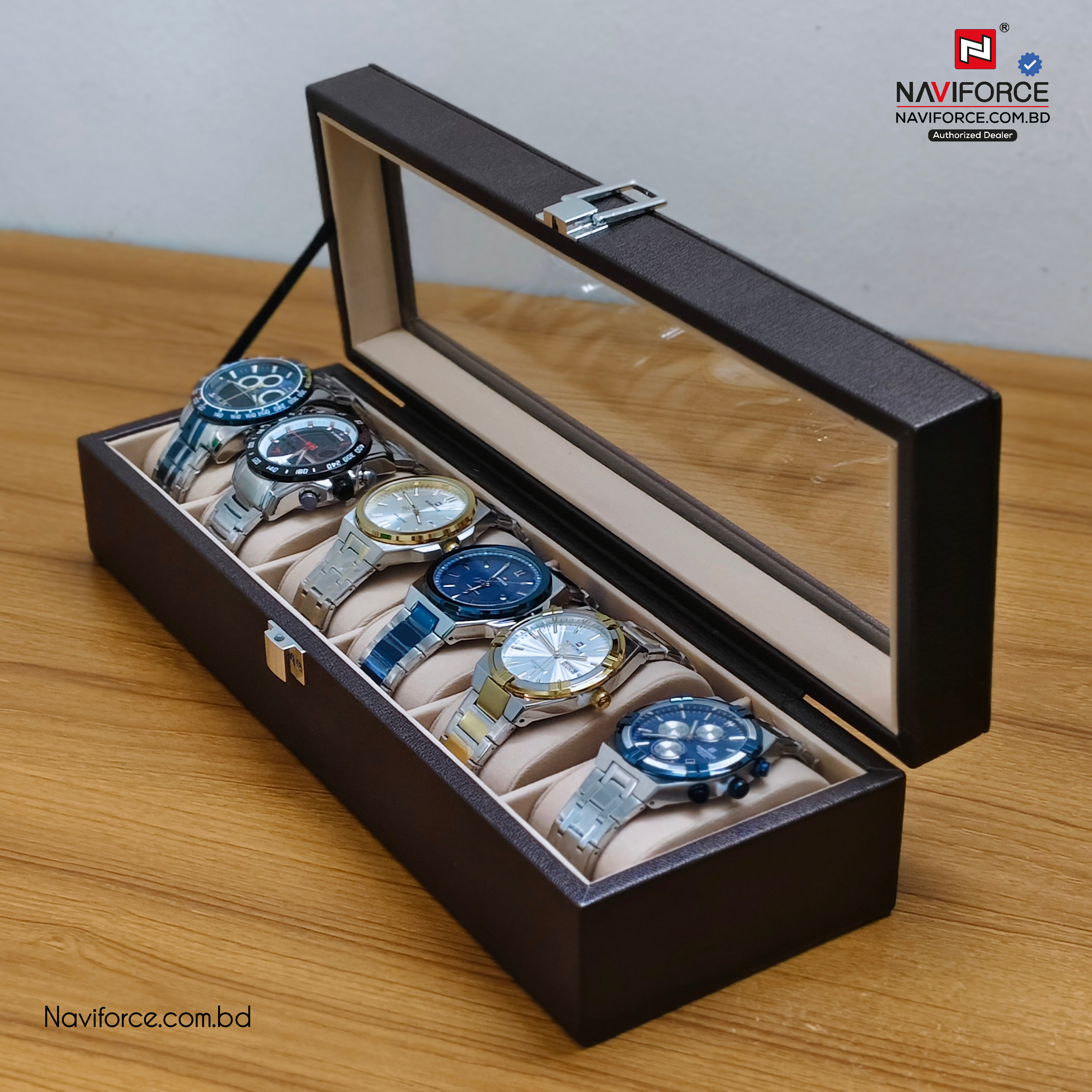 Watch Display Case Box 6 Slots - Coffee