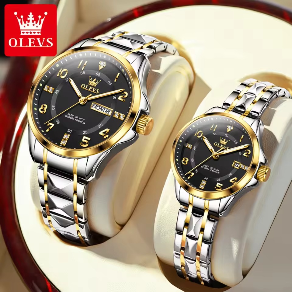 Olevs 2910 Couple Watch - Silver Gold Black 