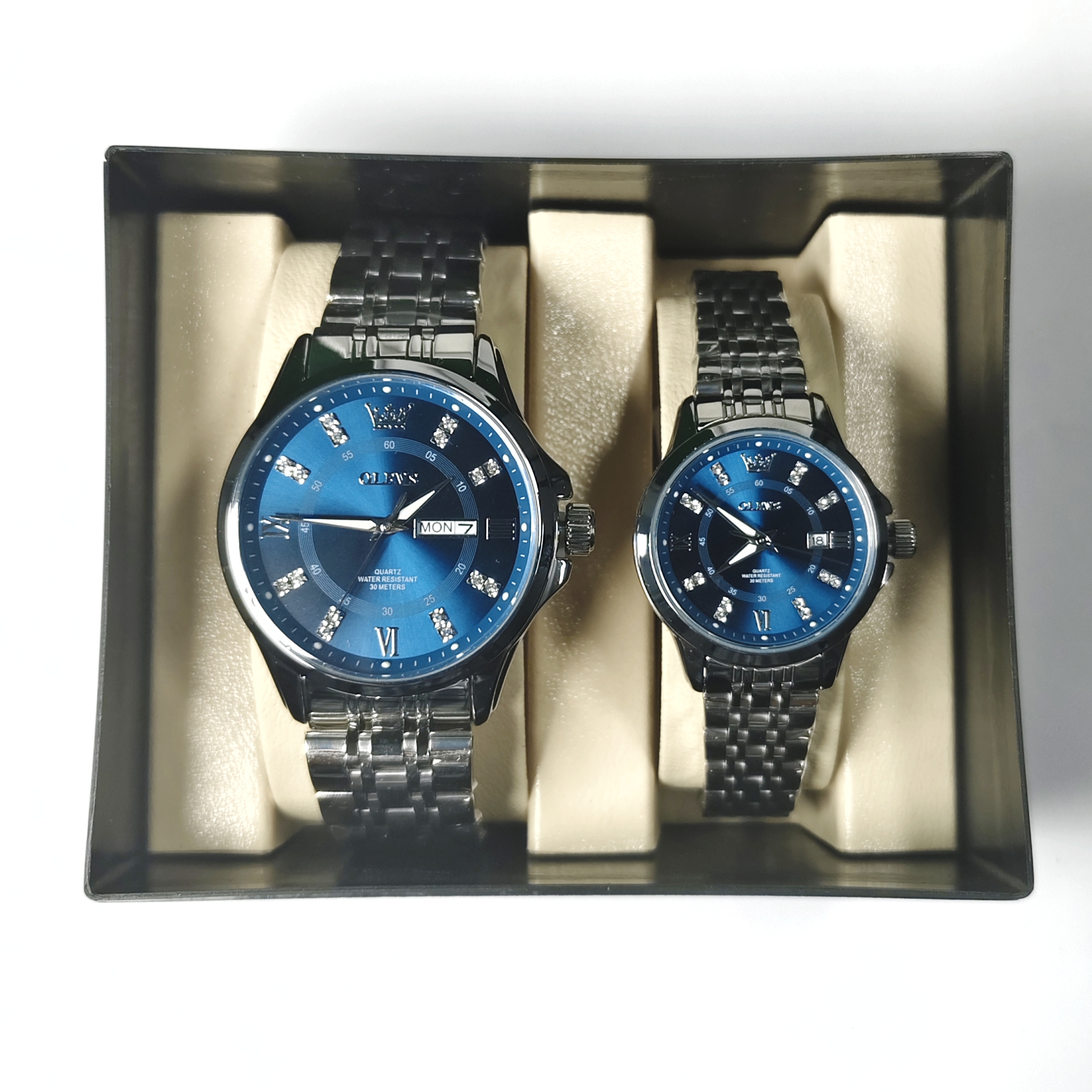 Olevs 3620 Couple Watch - Silver Blue