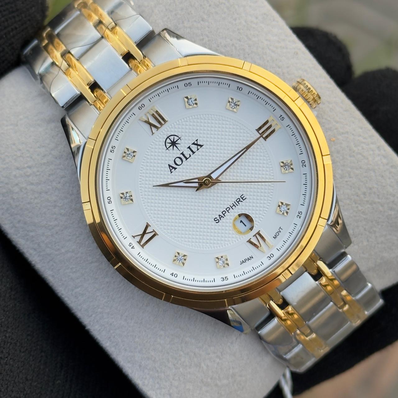 Aolix 9166 Men's Watch - Silver Gold White 