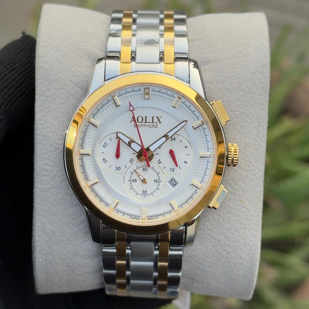 Aolix 7088 Men's Watch - Silver Gold White 