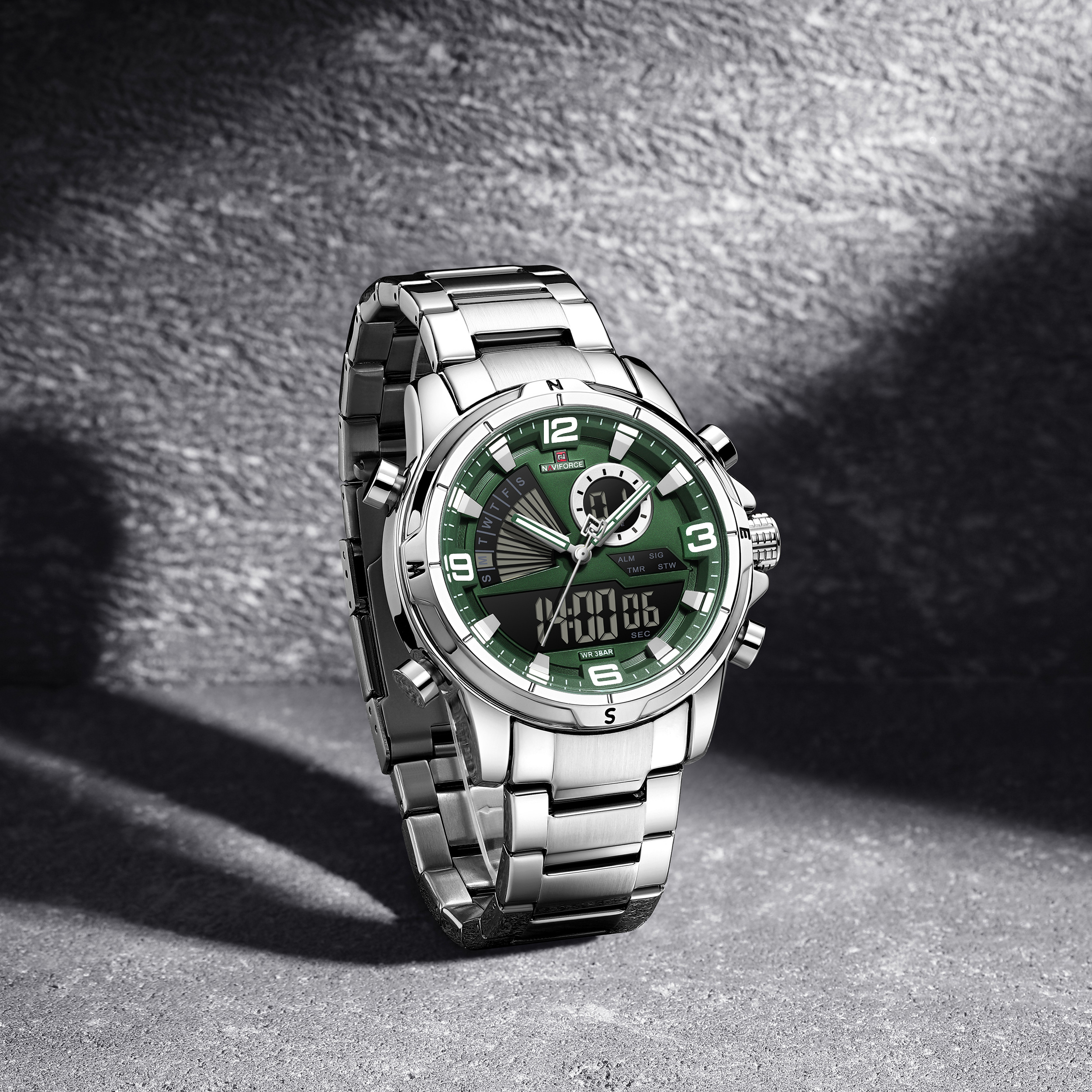 Naviforce 9257 For Men - Silver Green