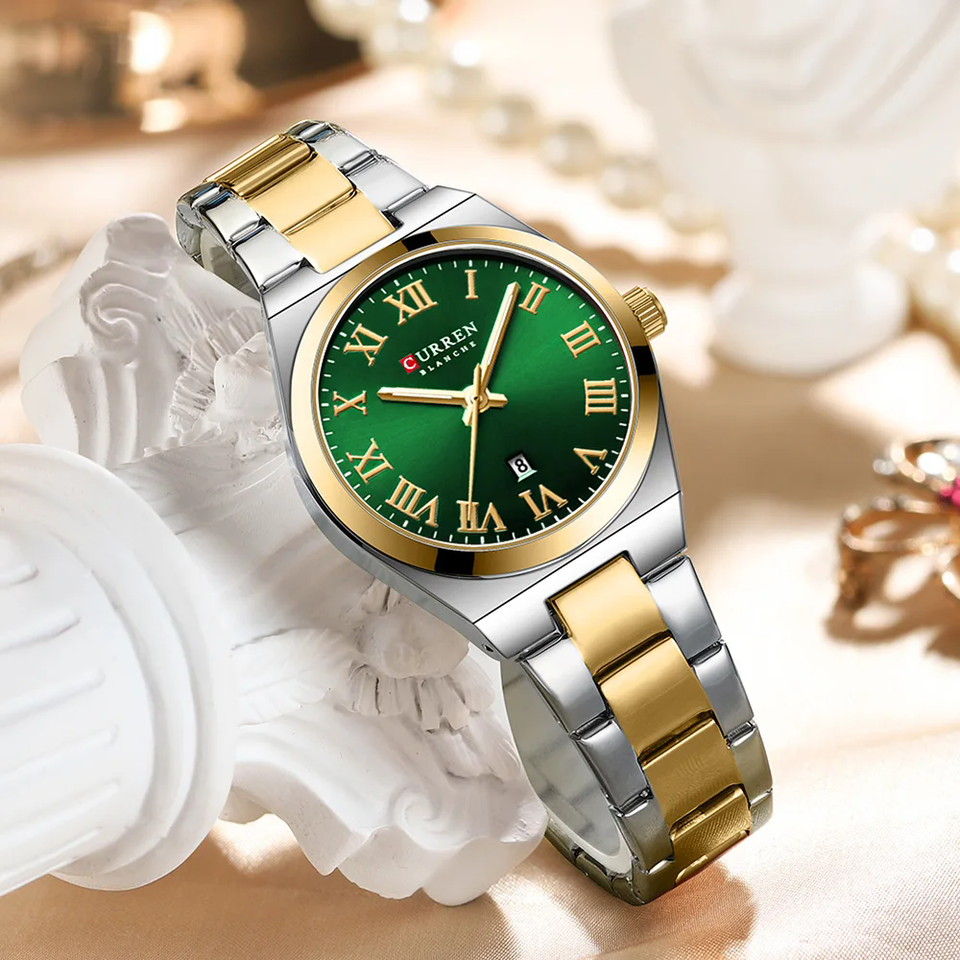 Curren 9095 CH For Women - Silver Gold Green 