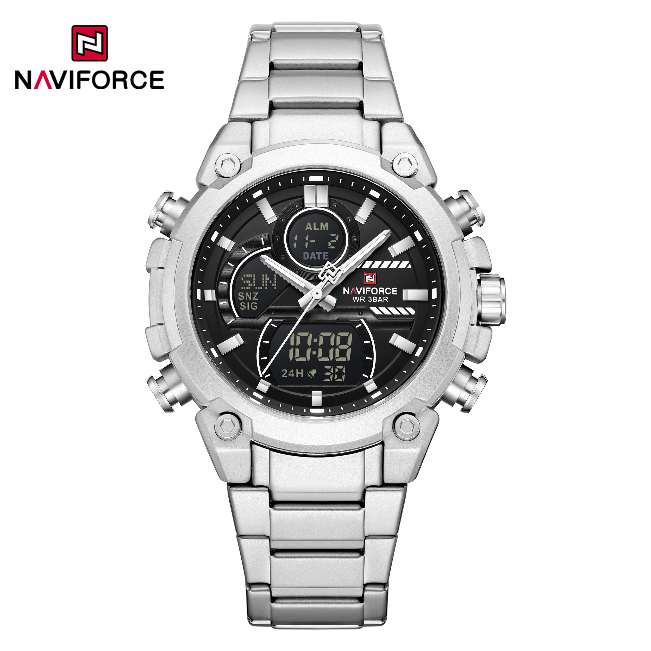 Naviforce -9278 Silver Black White For Men