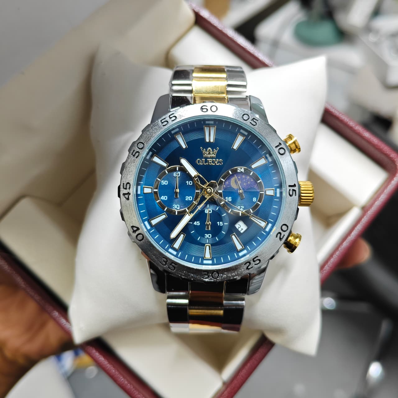 Olevs 3720 CH For Men - Silver Gold Blue