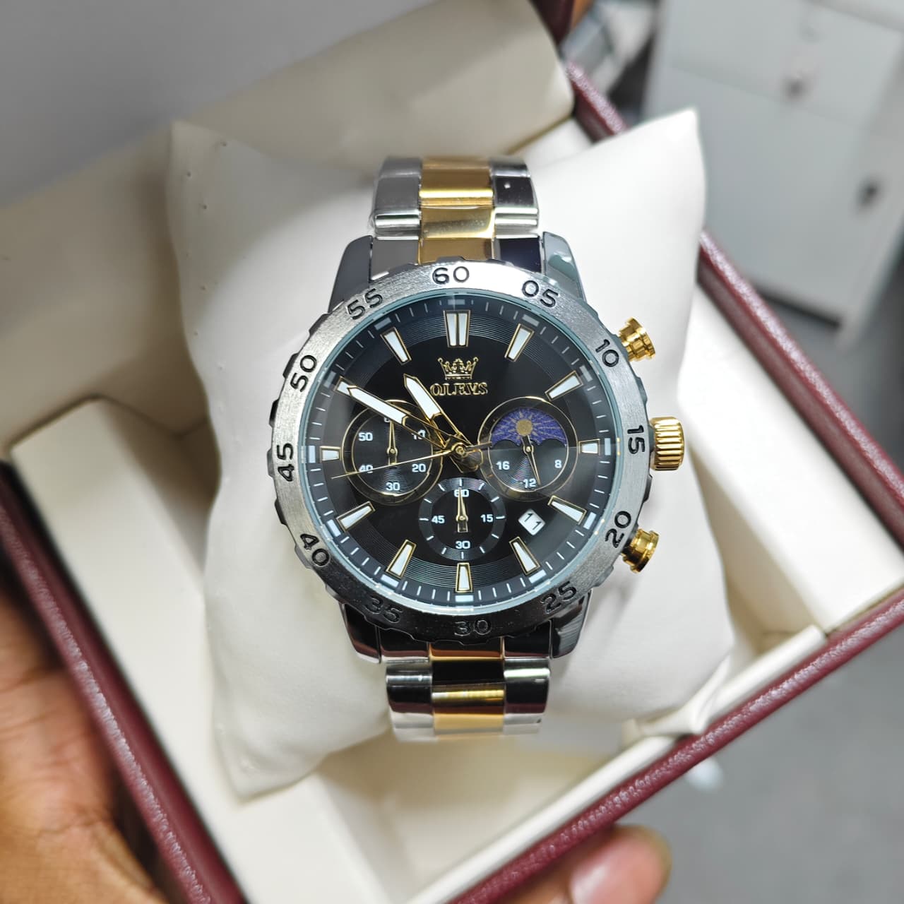 Olevs 3720 CH For Men - Silver Gold Black