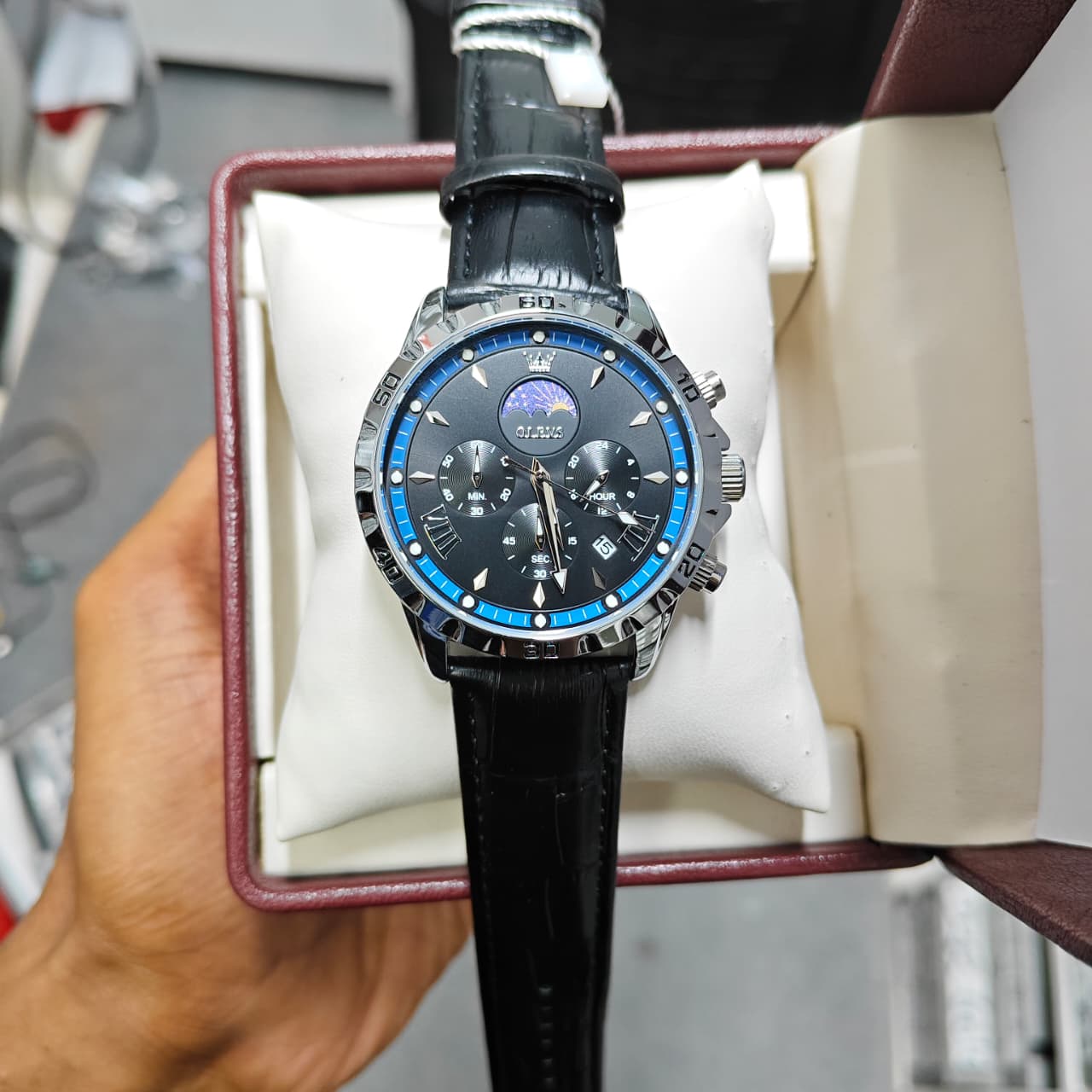 Olevs 2949 L- Silver Black Blue  For Men