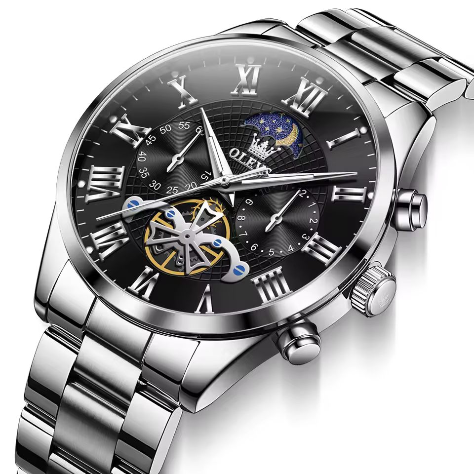 Olevs 3640 CH For Men – Silver Black