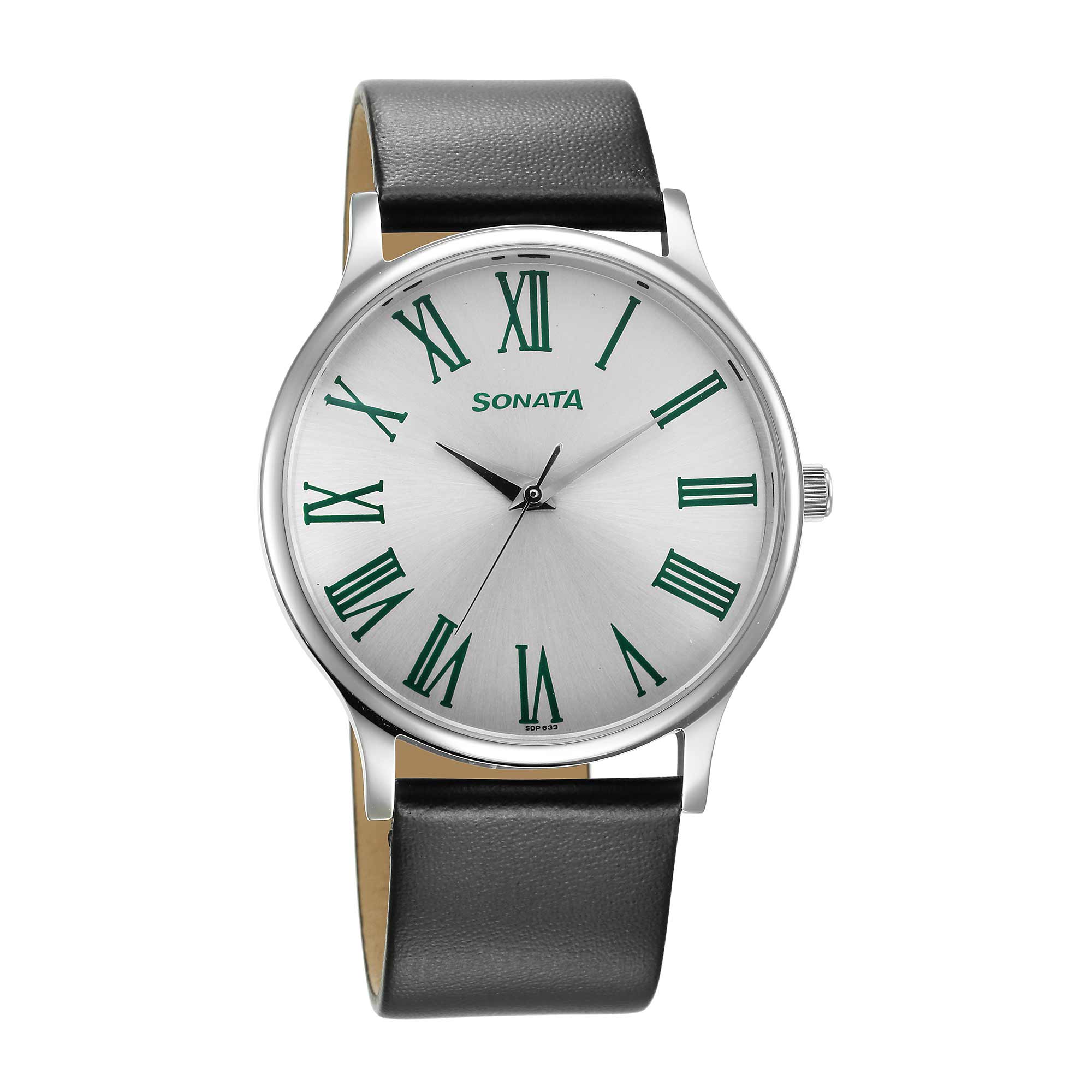 77105SL14 - Sonata Aspire Quartz Analog Black Dial Leather Strap Watch for Men