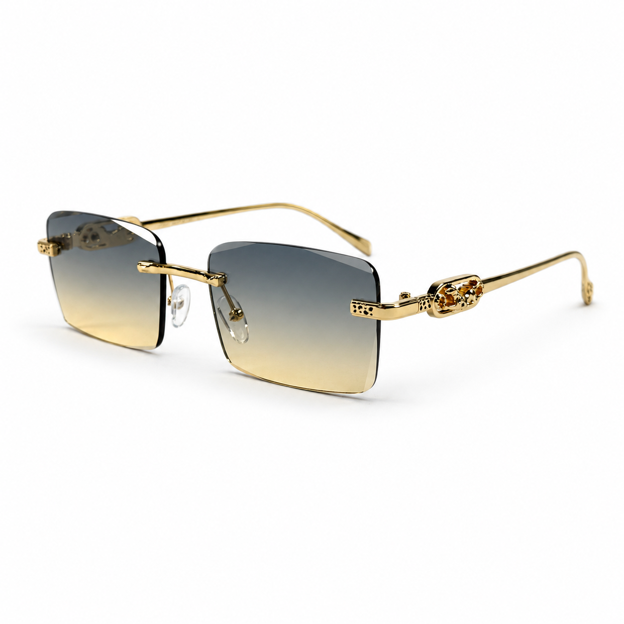 Cartier Inspired Design Rimless Sunglass- YT1051 - Gold Blue C8