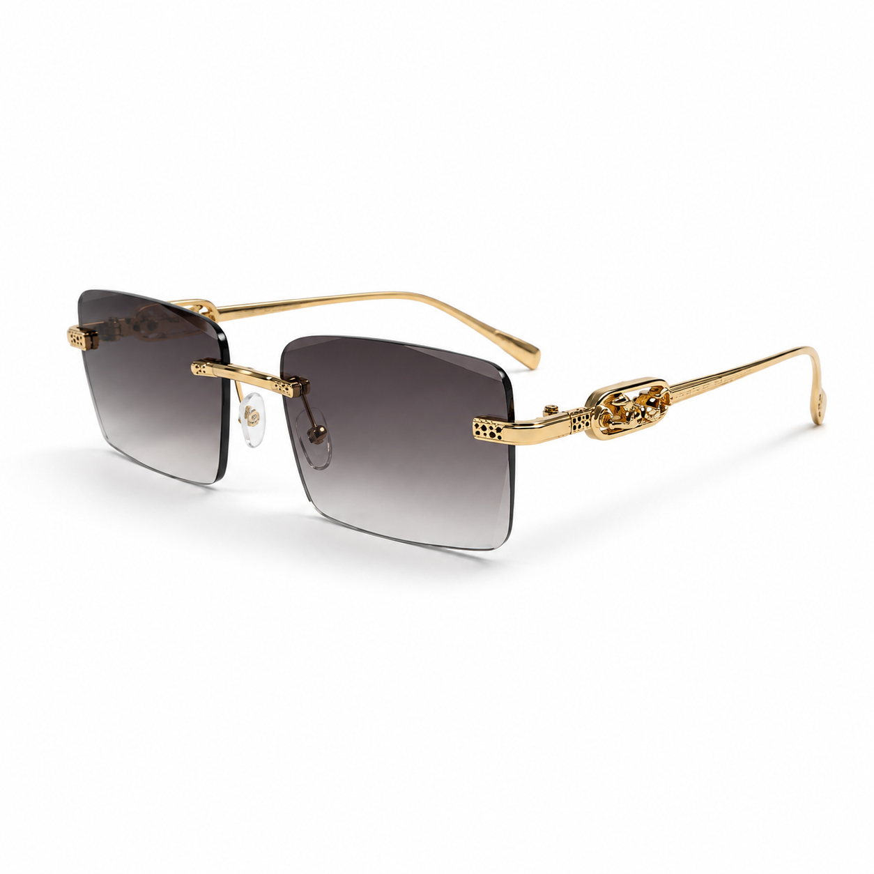 Cartier Inspired Design Rimless Sunglass- YT1051 - Gold Black C6