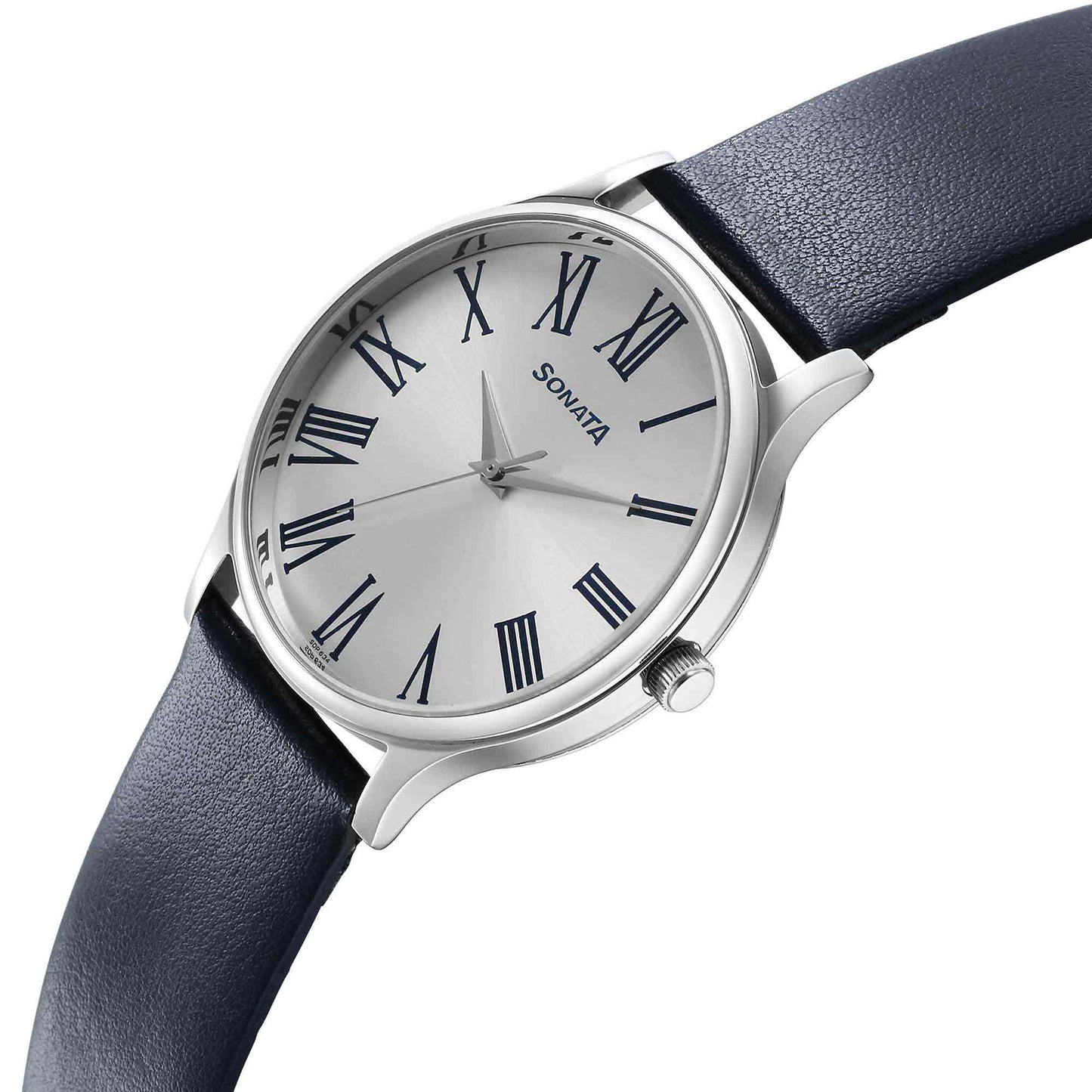 Sonata Aspire Quartz Analog White Dial Leather Strap Watch for Men - 77105SL13