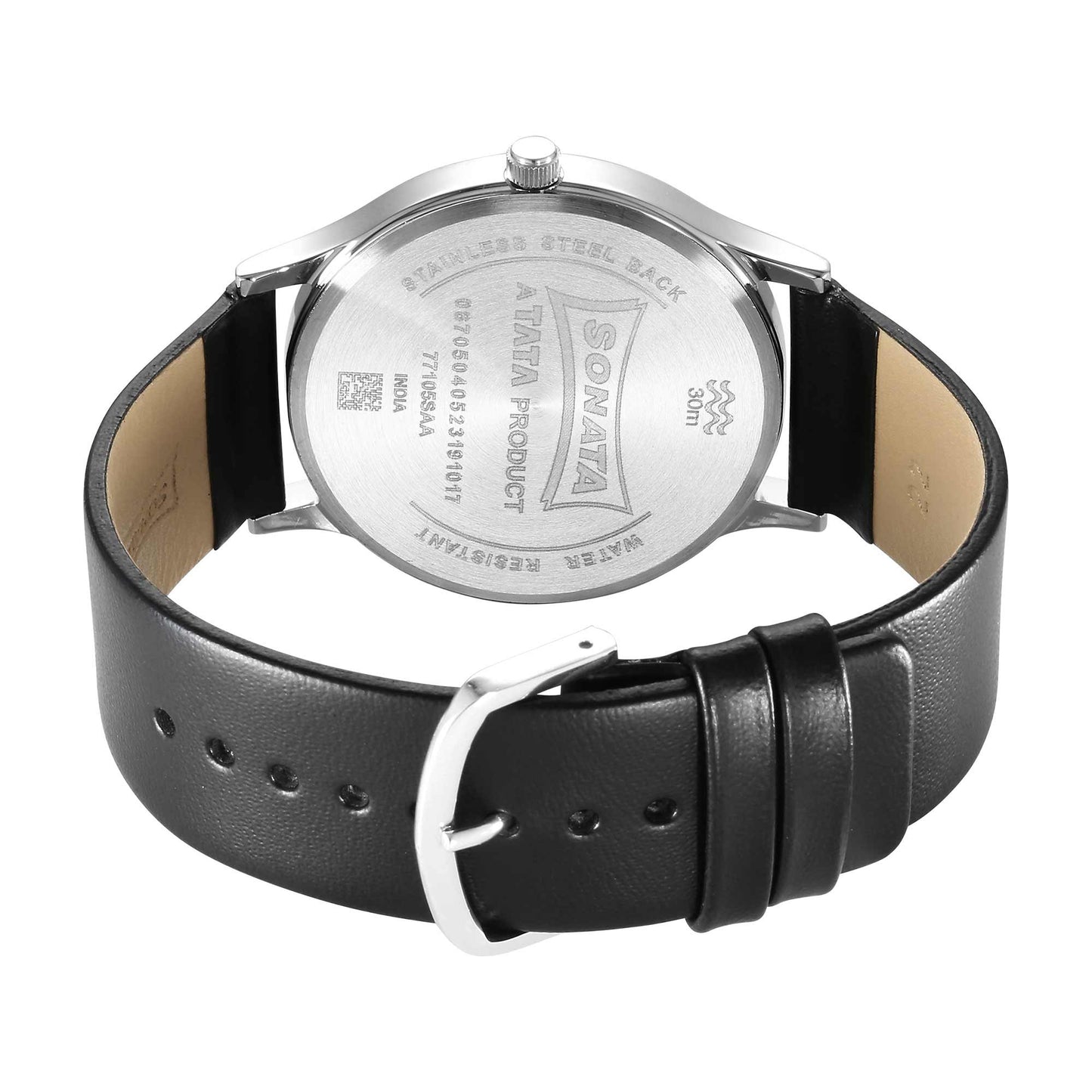 Sonata Aspire Quartz Analog White Dial Leather Strap Watch for Men - 77105SL13