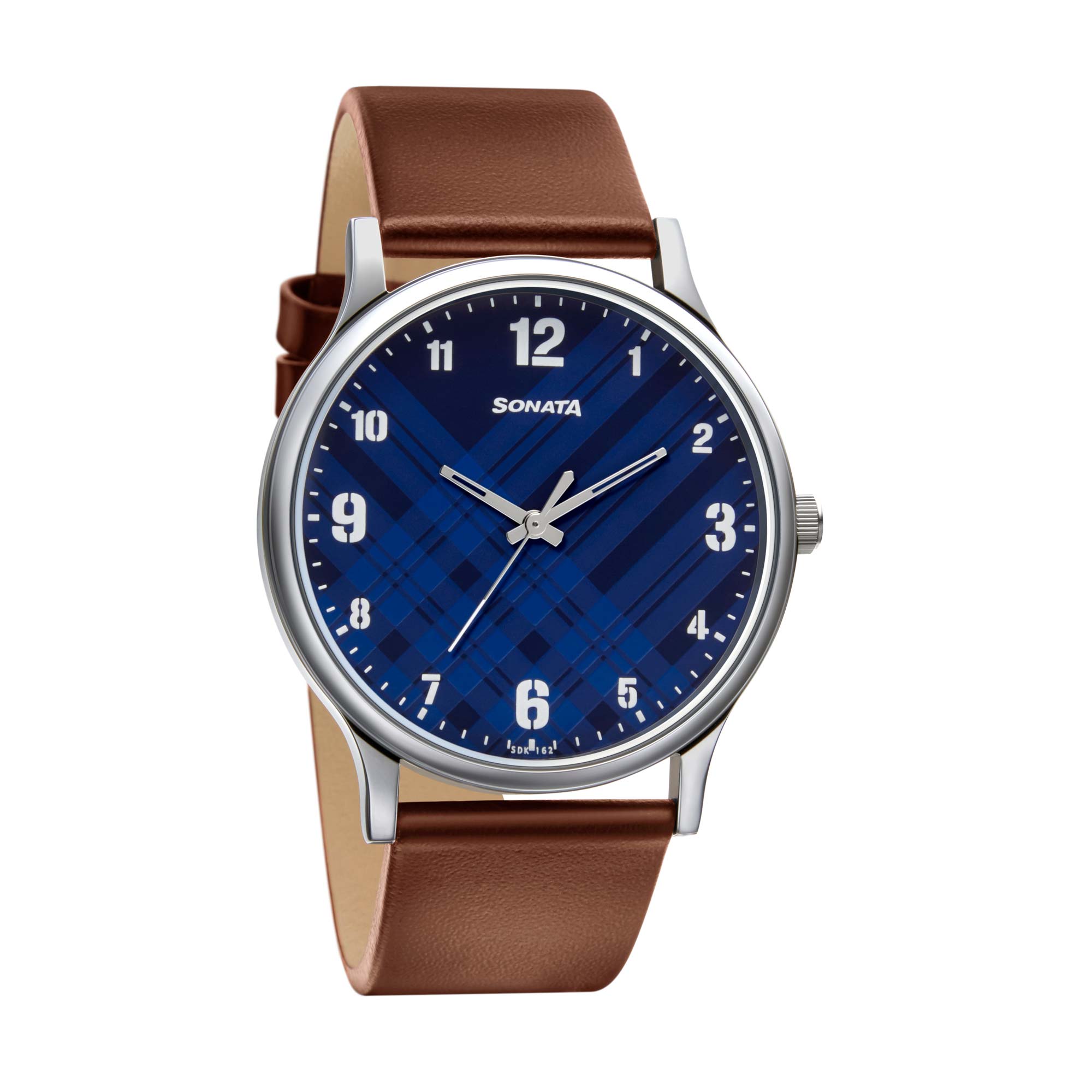 Sonata Smart Plaid Analog Blue Dial Men's Watch- 77105SL03W