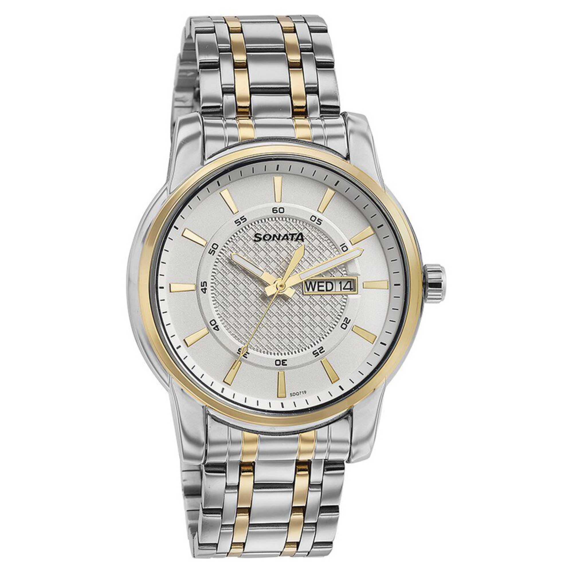 Sonata Quartz Analog with Day and Date White Dial Two Toned Stainless Steel Strap Watch For Men - 77141BM01