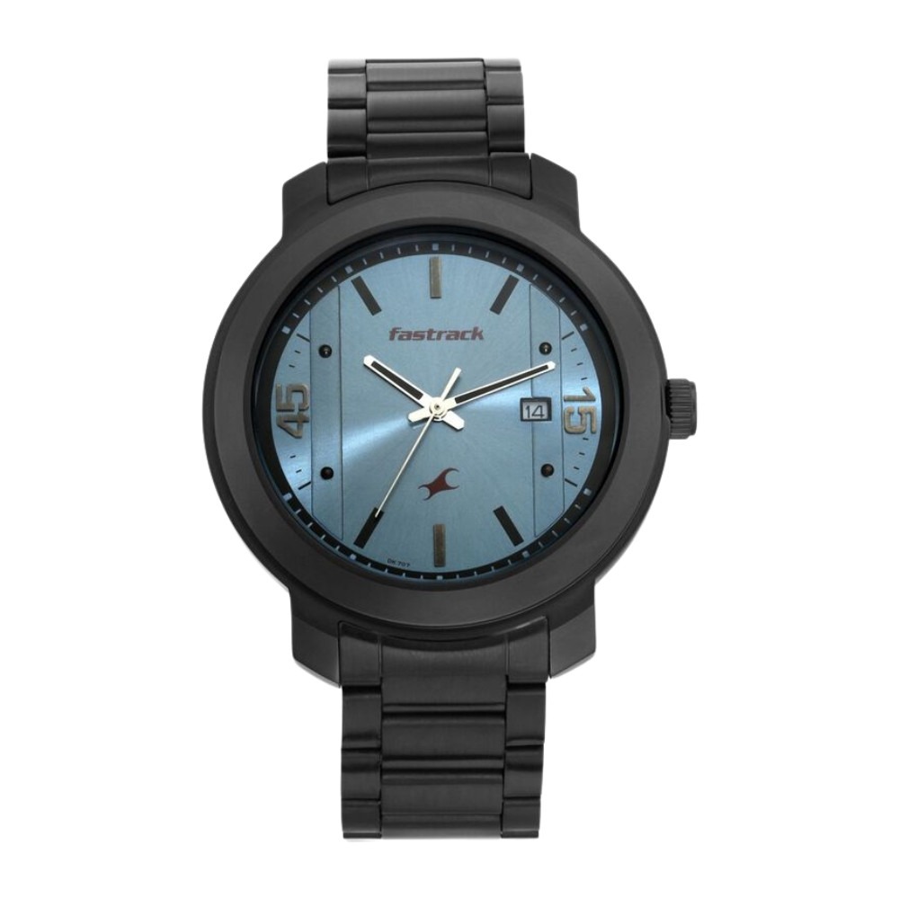 Fastrack Bare Basics Quartz Analog with Date Blue Dial Stainless Steel Strap Watch for Guys - NR3246NM01