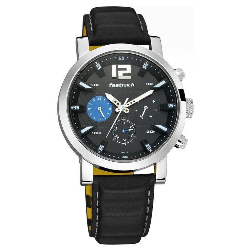 Fastrack Fastfit Quartz Multifunction Black Dial Leather Strap Watch - NS3227SL01