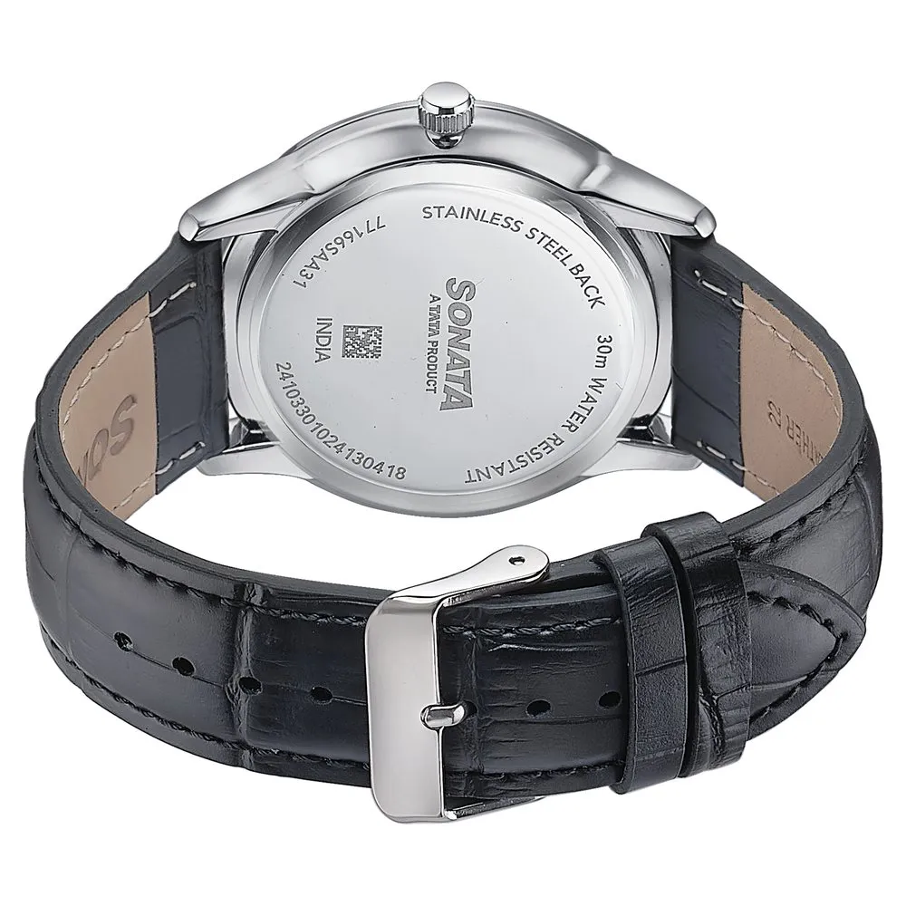 Sonata Green Round Dial Black Strap Watch For Gents - 77166SL01