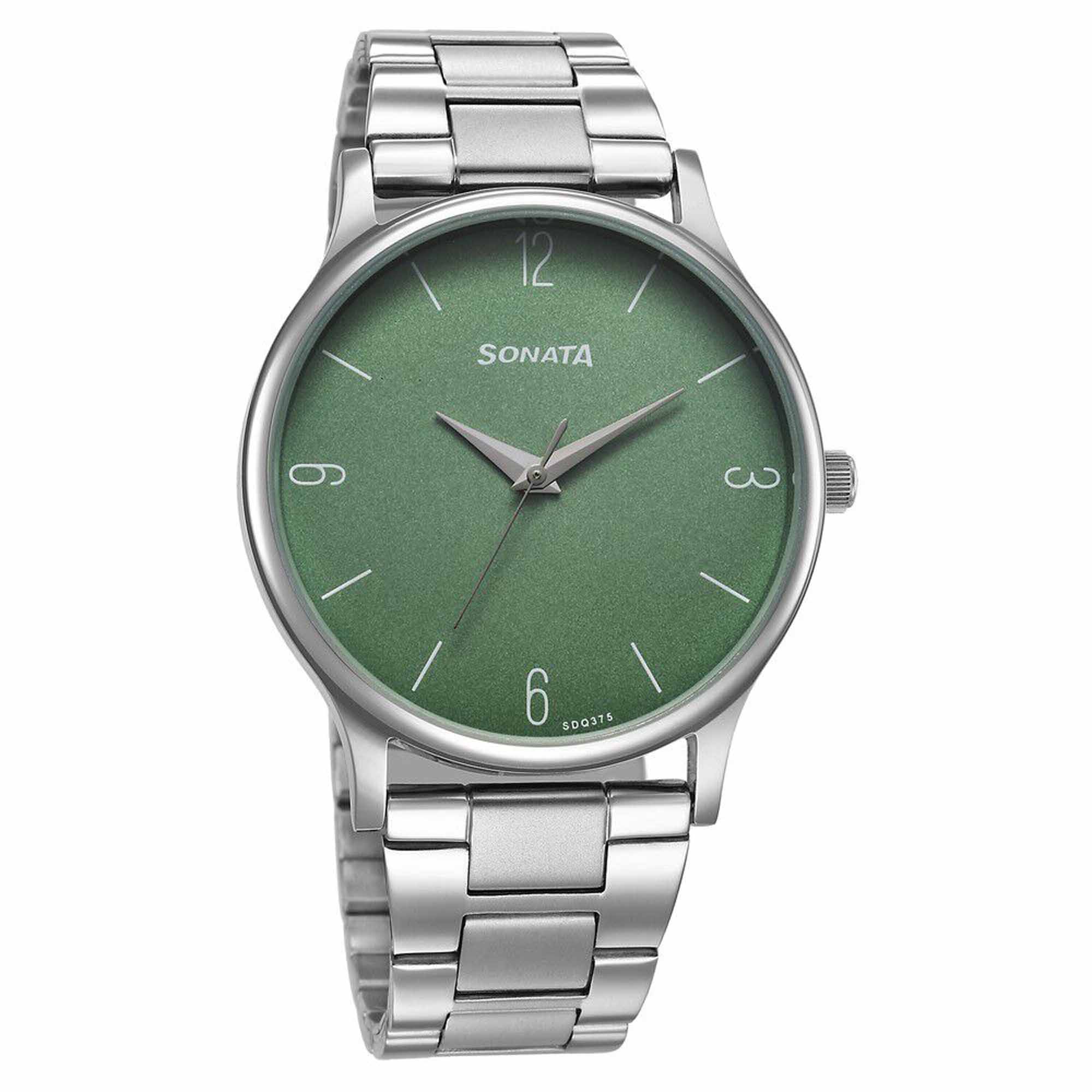 Sonata Aspire Quartz Analog Green Dial Stainless Steel Strap Watch for Men -  77105SM13