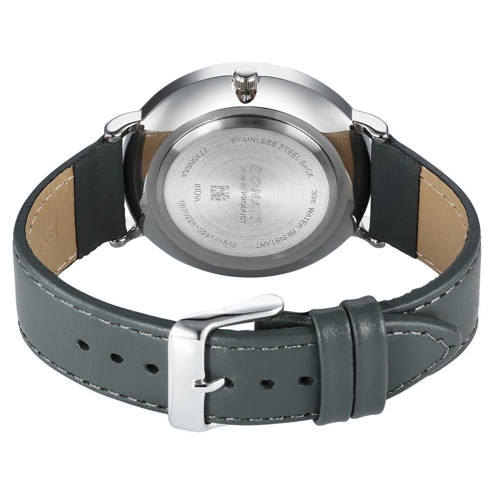 Sonata Grey Round Dial Black Strap Watch For Gents -77150SL08