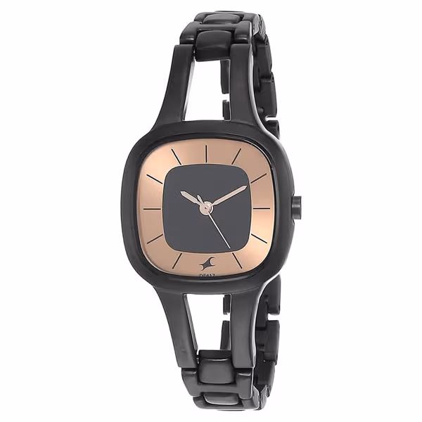 Fastrack Ladies Watch Quartz Analog Black Dial Metal Strap Watch for Girls - NS6147NM01