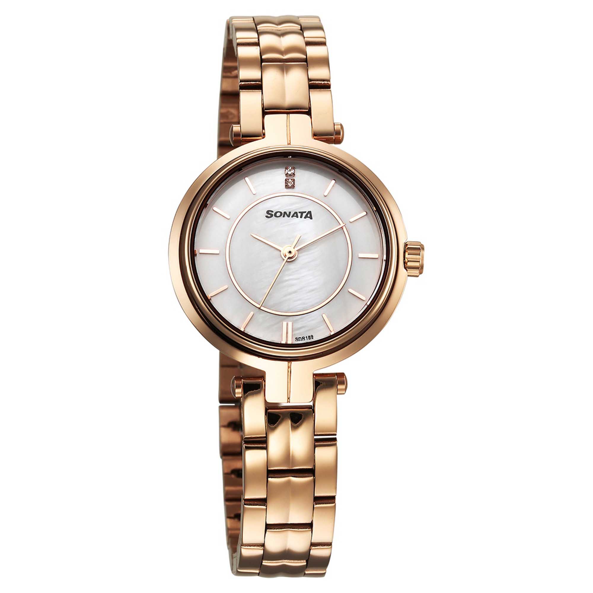 Sonata White Round Dial Rose Gold Strap Watch For Ladies -  87077WM01