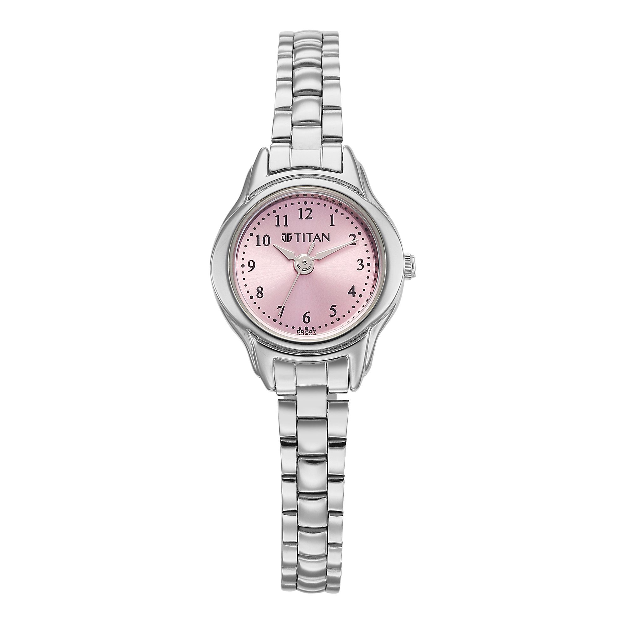 Titan Pink Analog Dial with Silver Stainless Steel Strap Watch for Women - 2401SM04