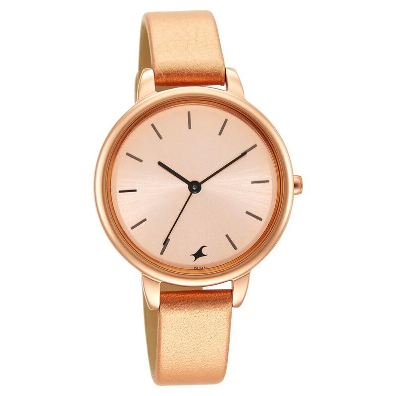 Fastrack Glitch Quartz Analog Rose Gold Dial Leather Strap Watch for Girls - 6234WL01