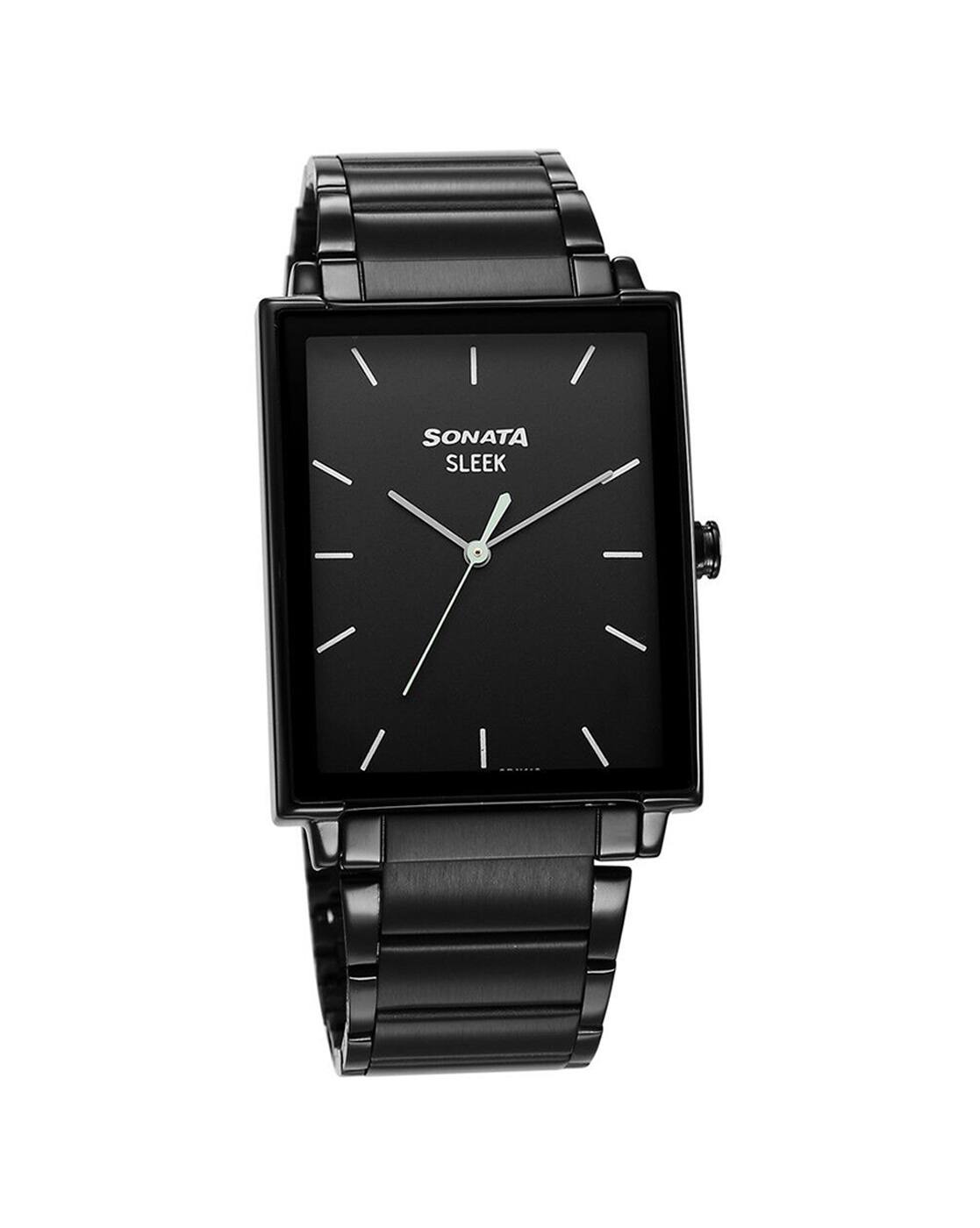 Sonata Sleek Black Dial Black Stainless Steel Analog Watch For Men - NS7148NM01