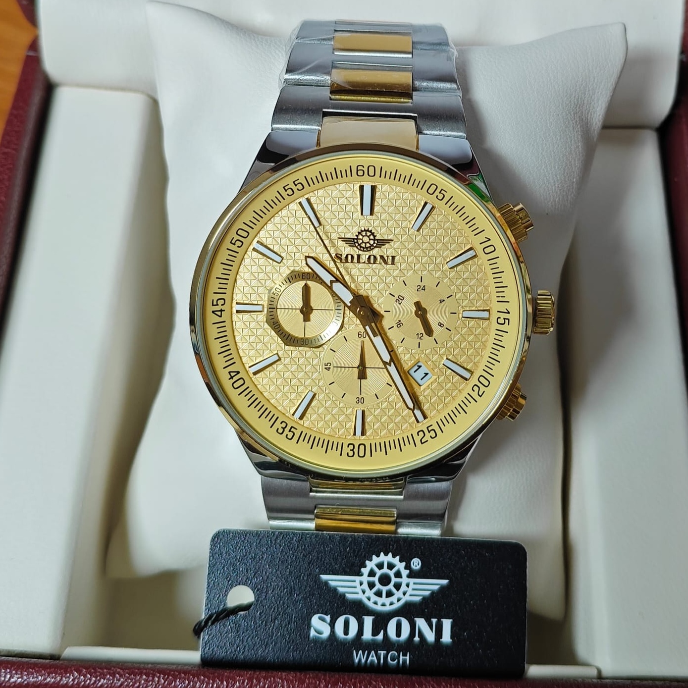 Soloni 3003M For Men - Silver Gold With Premium Box