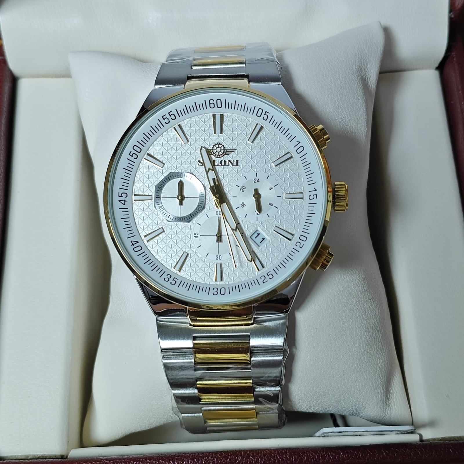 Soloni 3003M For Men - Silver Gold White With Premium Box