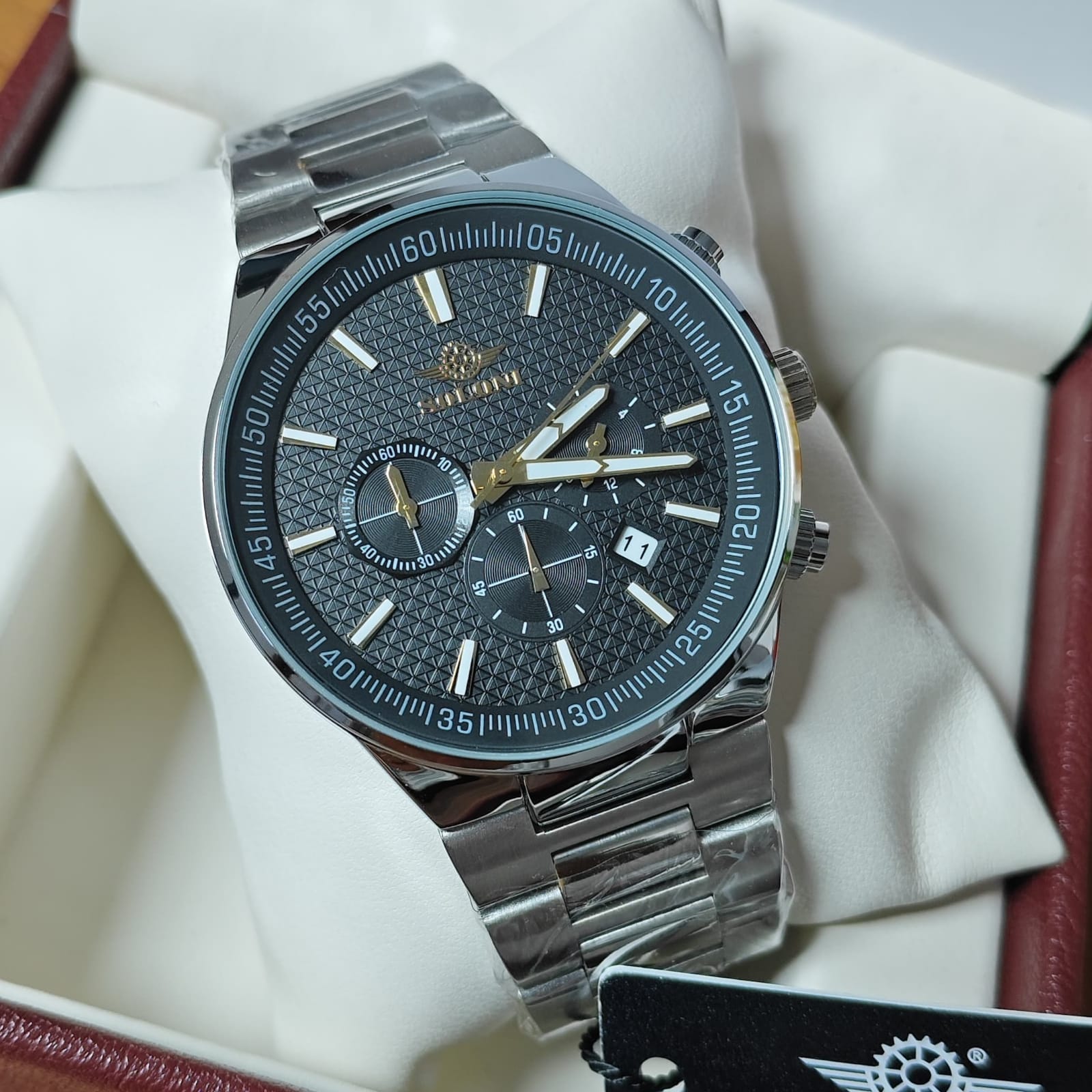 Soloni 3003M For Men - Silver Black With Premium Box