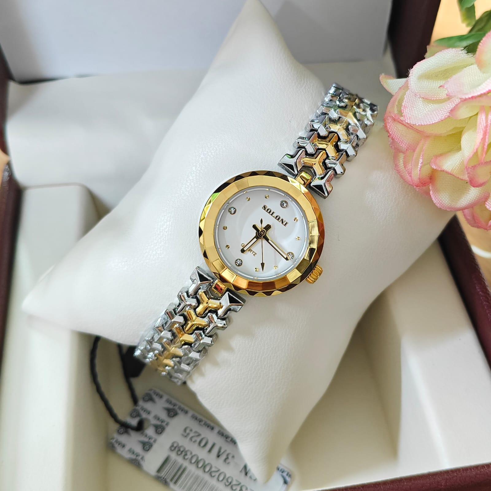 Soloni 1025 For Women - Silver Gold White With Premium Box