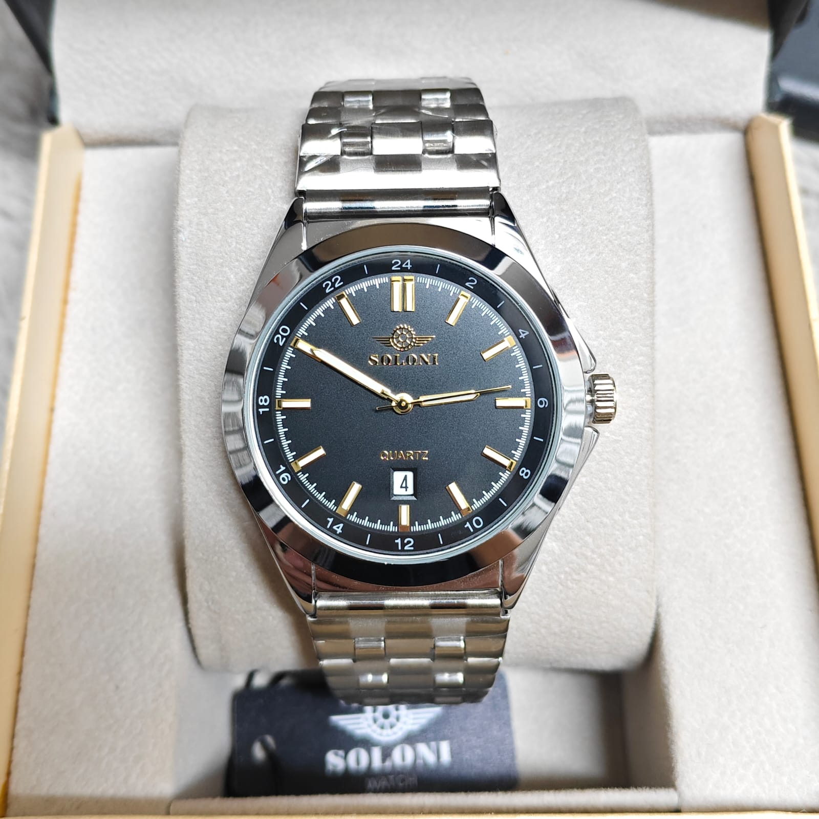 Soloni 1011M For Men - Silver Black With Premium Box