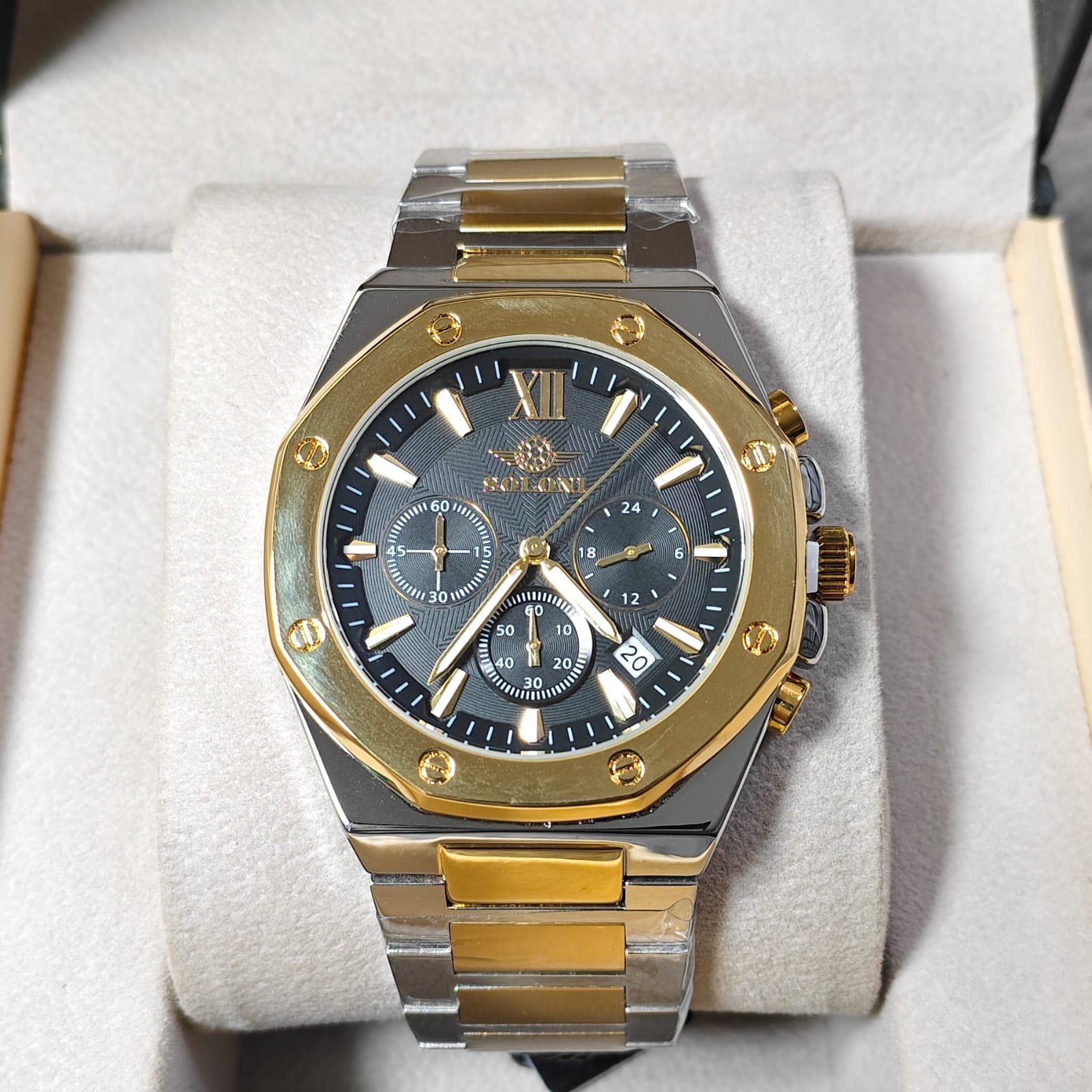Soloni 3001 For Men - Silver Gold Black With Premium Box