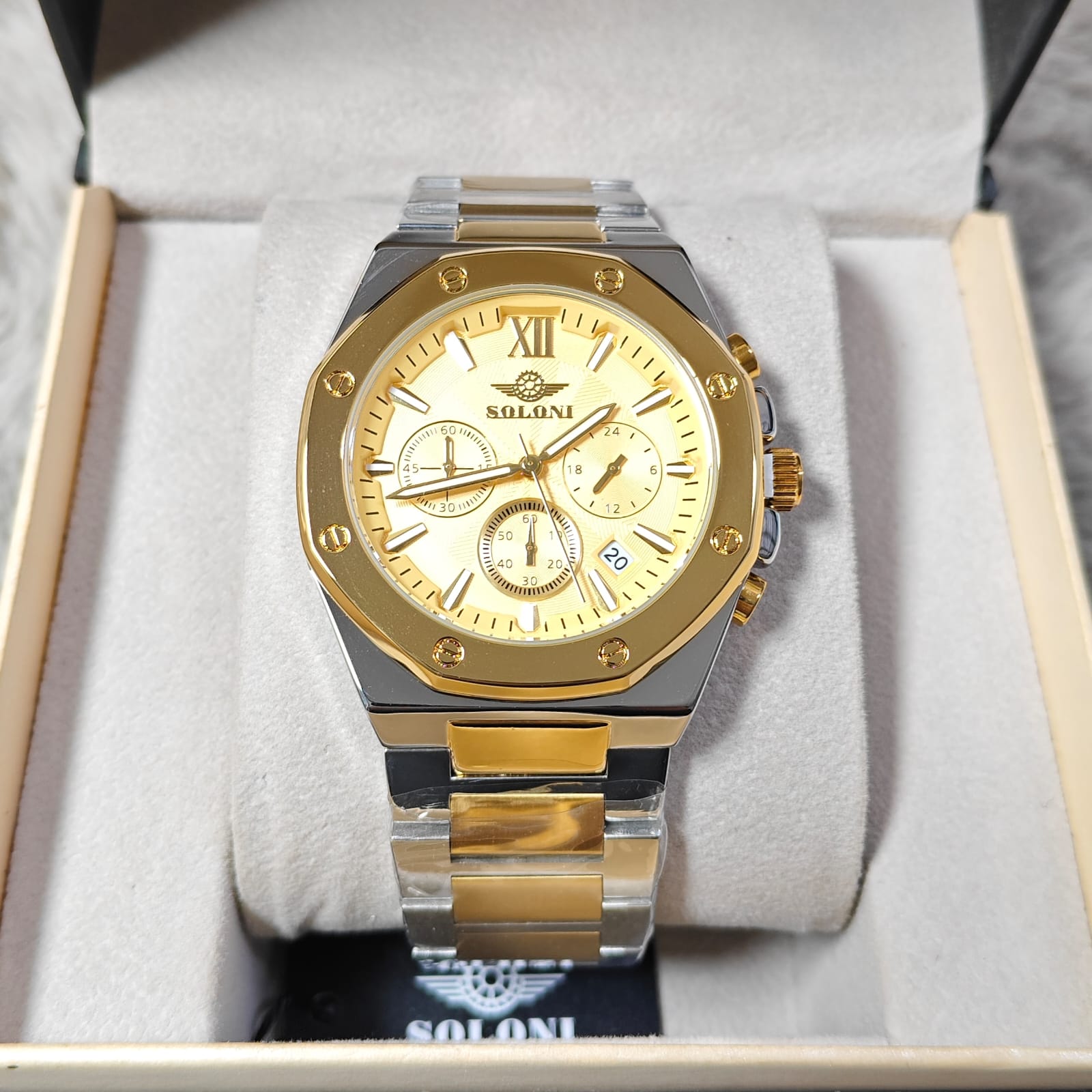 Soloni 3001 For Men - Silver Gold With Premium Box