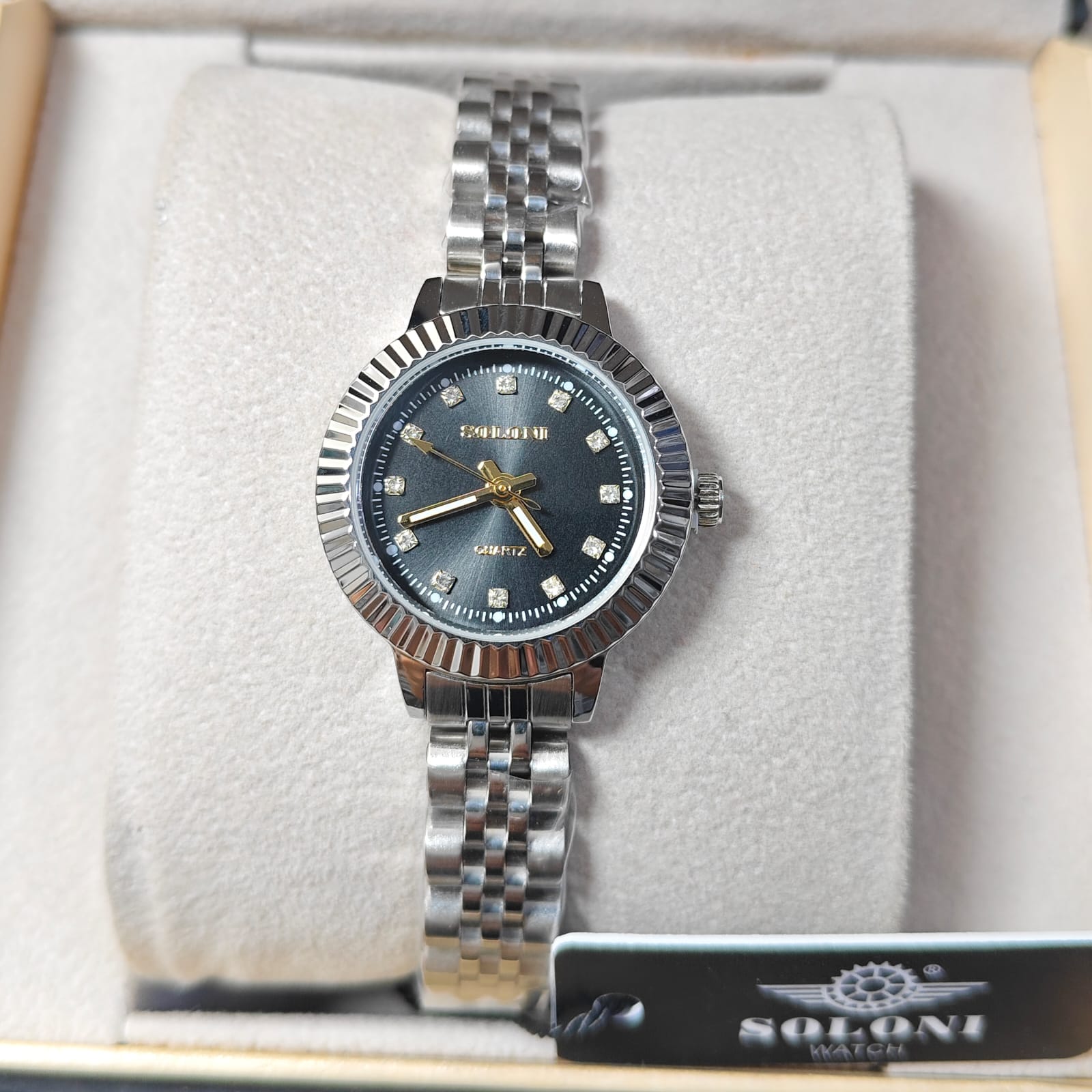 Soloni 1039 For Women - Silver Black With Premium Box