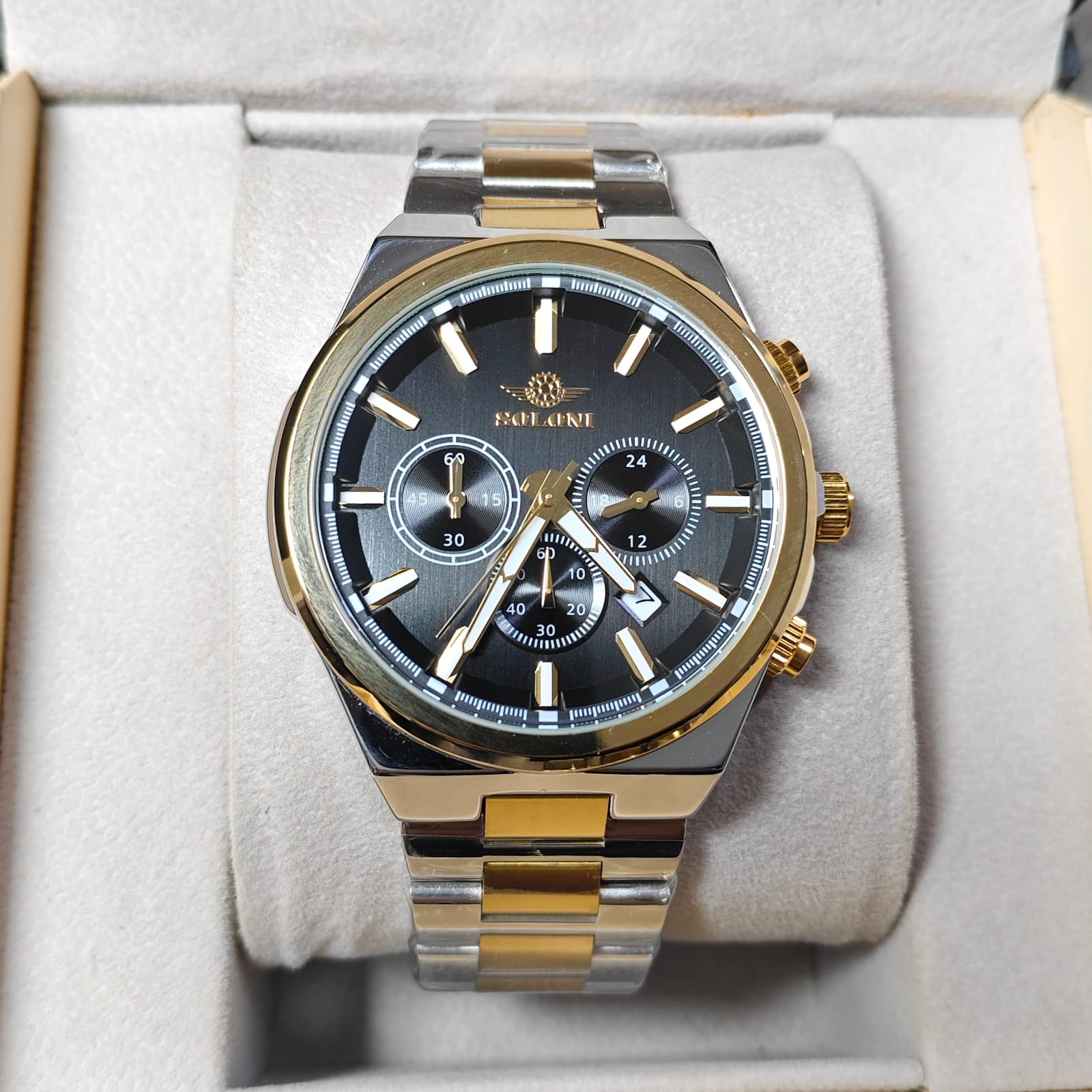Soloni 3006 For Men - Silver Gold Black With Premium Box