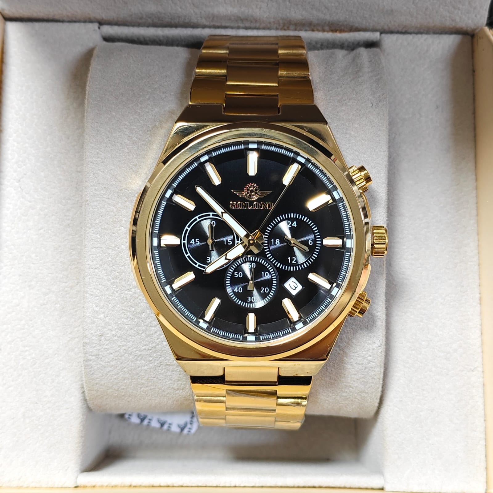 Soloni 3006 For Men - Gold Black With Premium Box