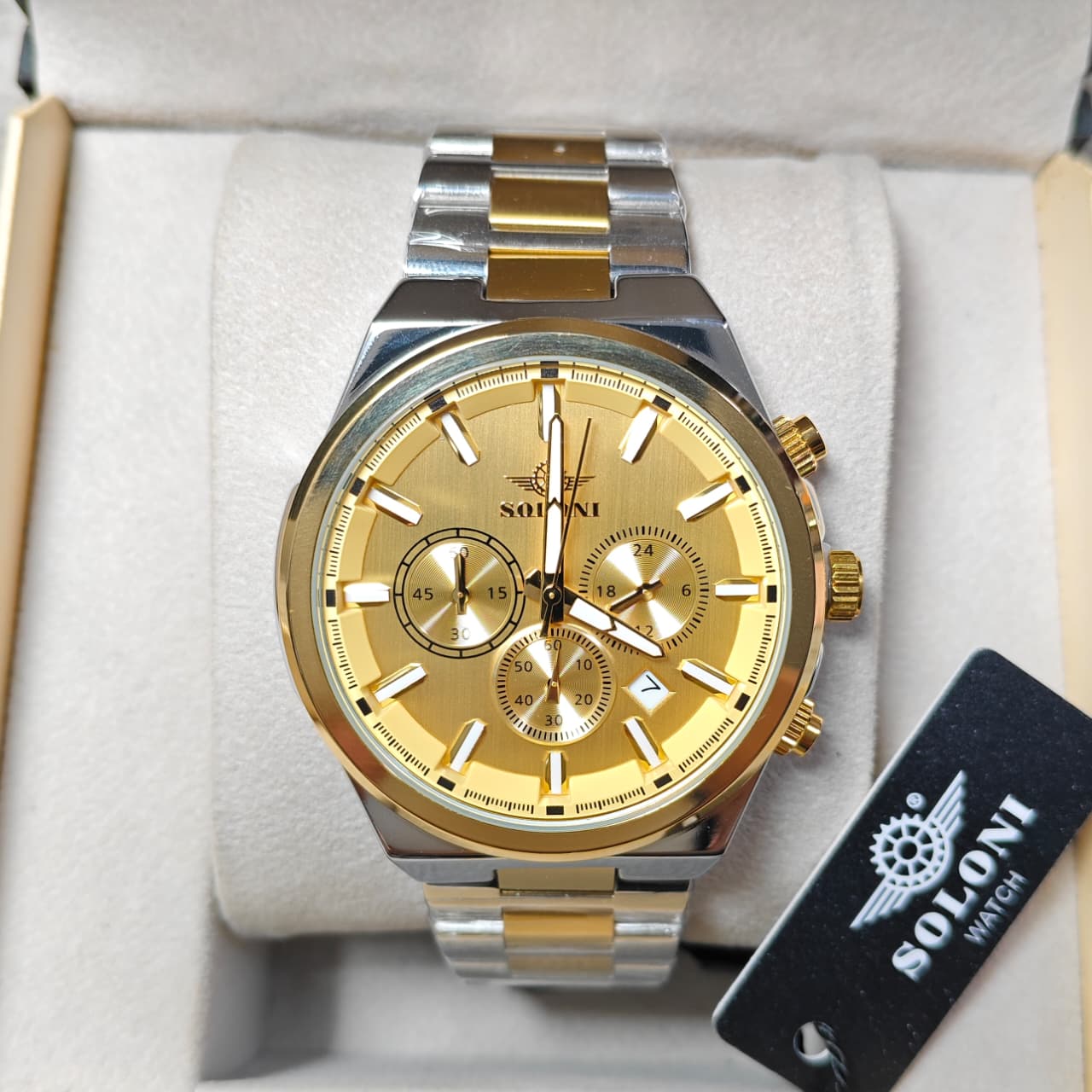 Soloni 3006 For Men - Silver Gold With Premium Box