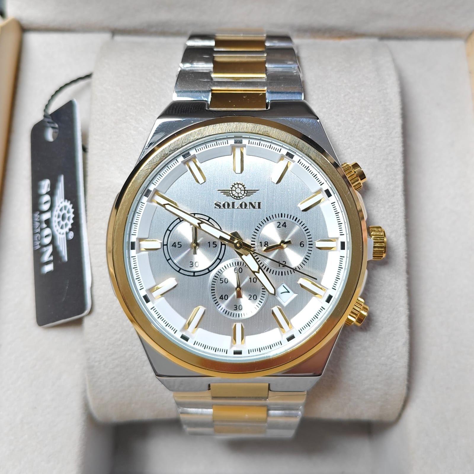 Soloni 3006 For Men - Silver Gold White With Premium Box