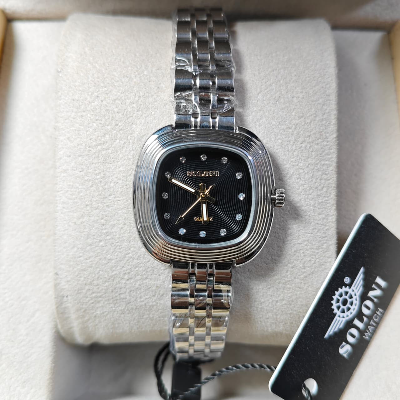 Soloni 1043 For Women - Silver Black With Premium Box