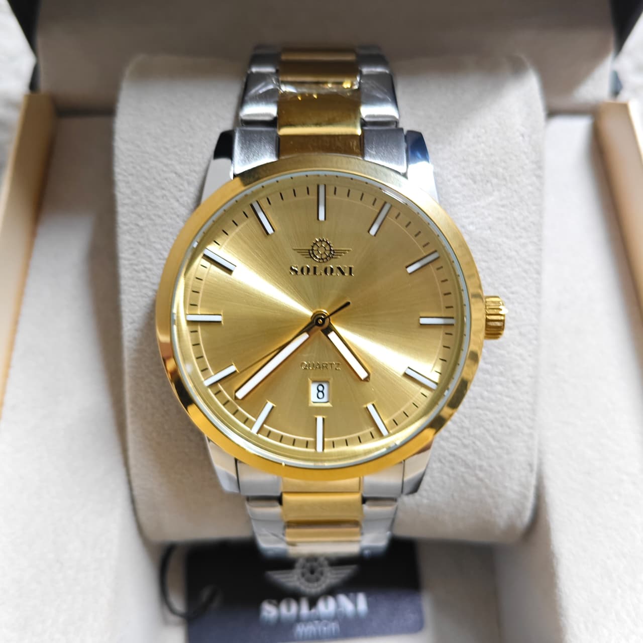 Soloni 1022M For Men - Silver Gold With Premium Box