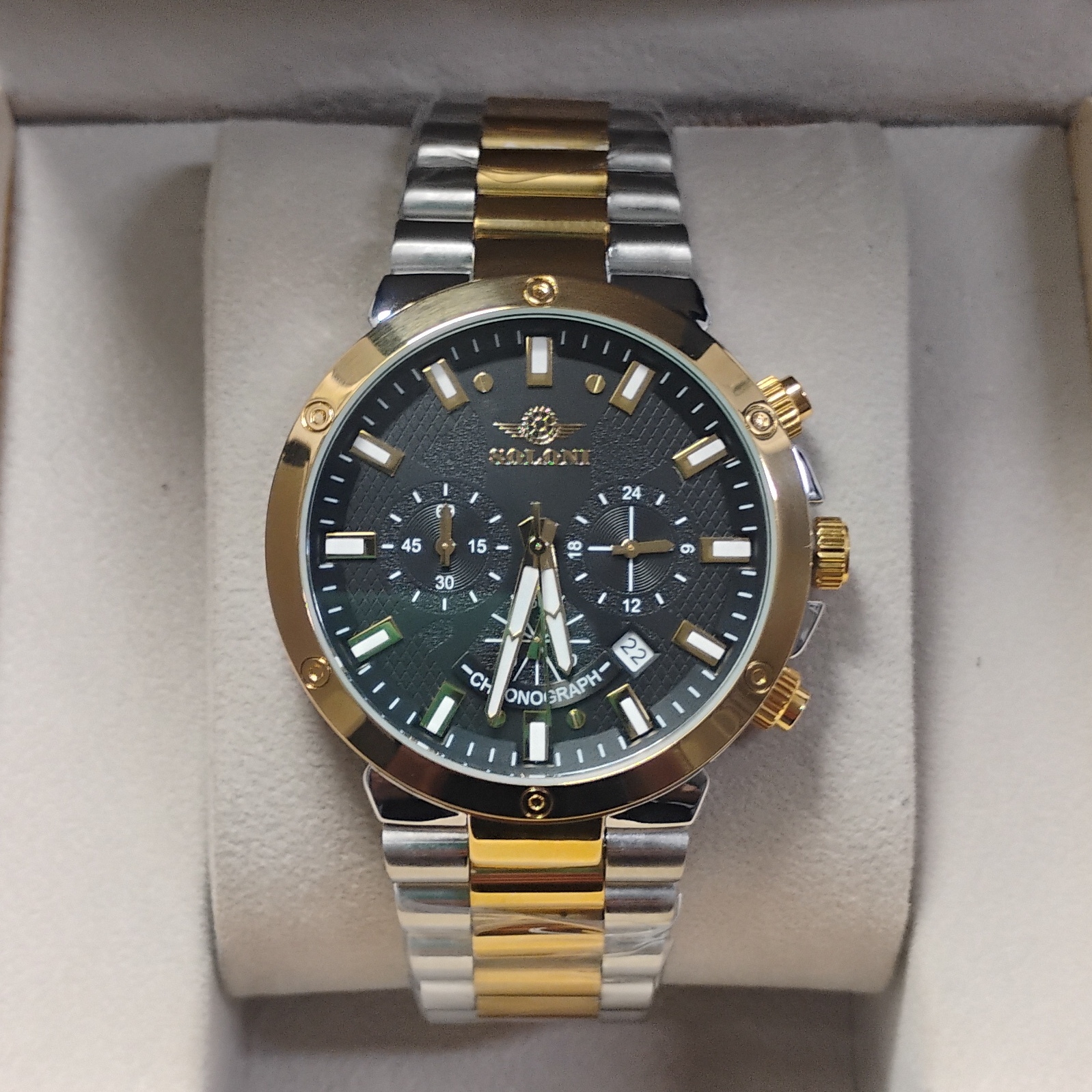 Soloni 3007 For Men - Silver Gold Black With Premium Box
