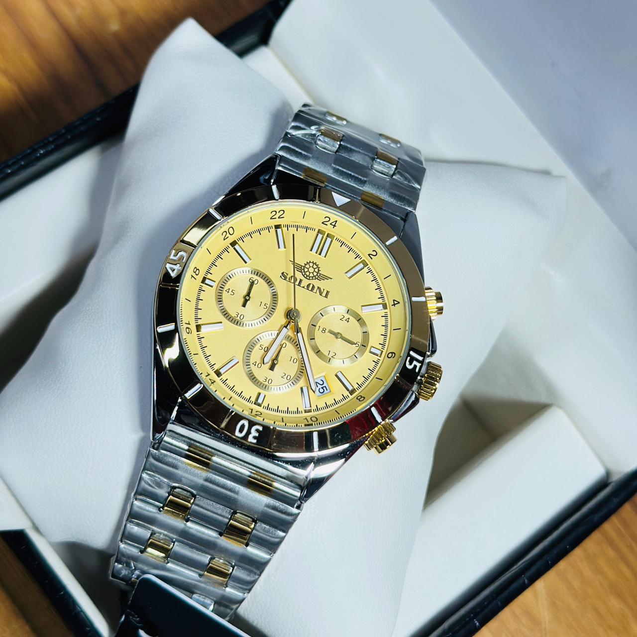 Soloni 3012 M For Men - Silver Gold With Premium Box