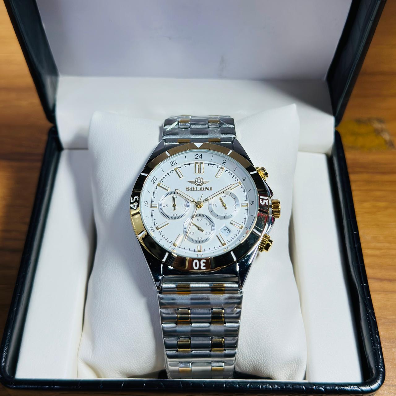 Soloni 3012 M For Men - Silver Gold White With Premium Box